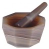 Mortier hexagonal + pilon en agate polis - Ø intérieur ~ 87mm - ht. 44mm